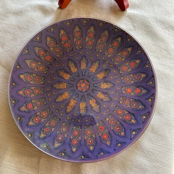 Vintage 8” Pilgrim Glass Silhouette Stained Glass Window Plate Purple ~ set of 5 - Picture 6 of 16